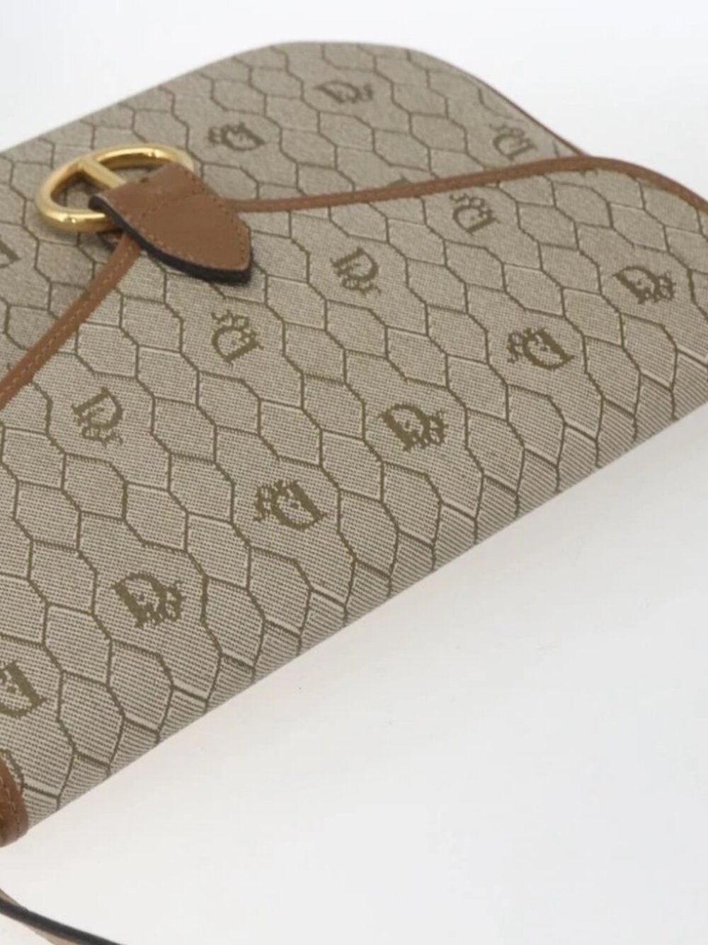 Christian Dior Honeycomb Canvas Shoulder Bag Beige Gold - Picture 9 of 14